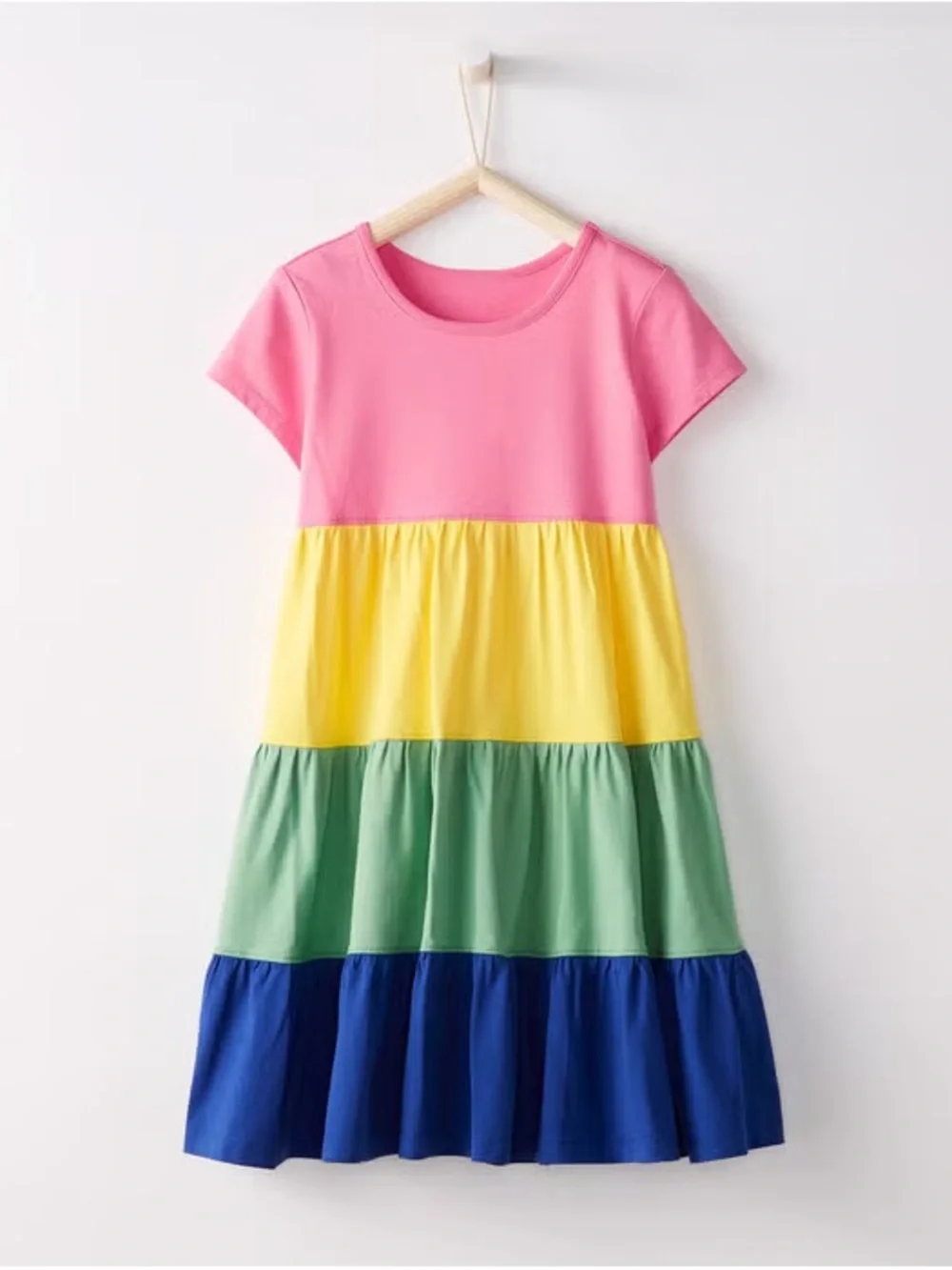 Hanna Andersson Pink Yellow Green Blue Tiered Cotton Dress